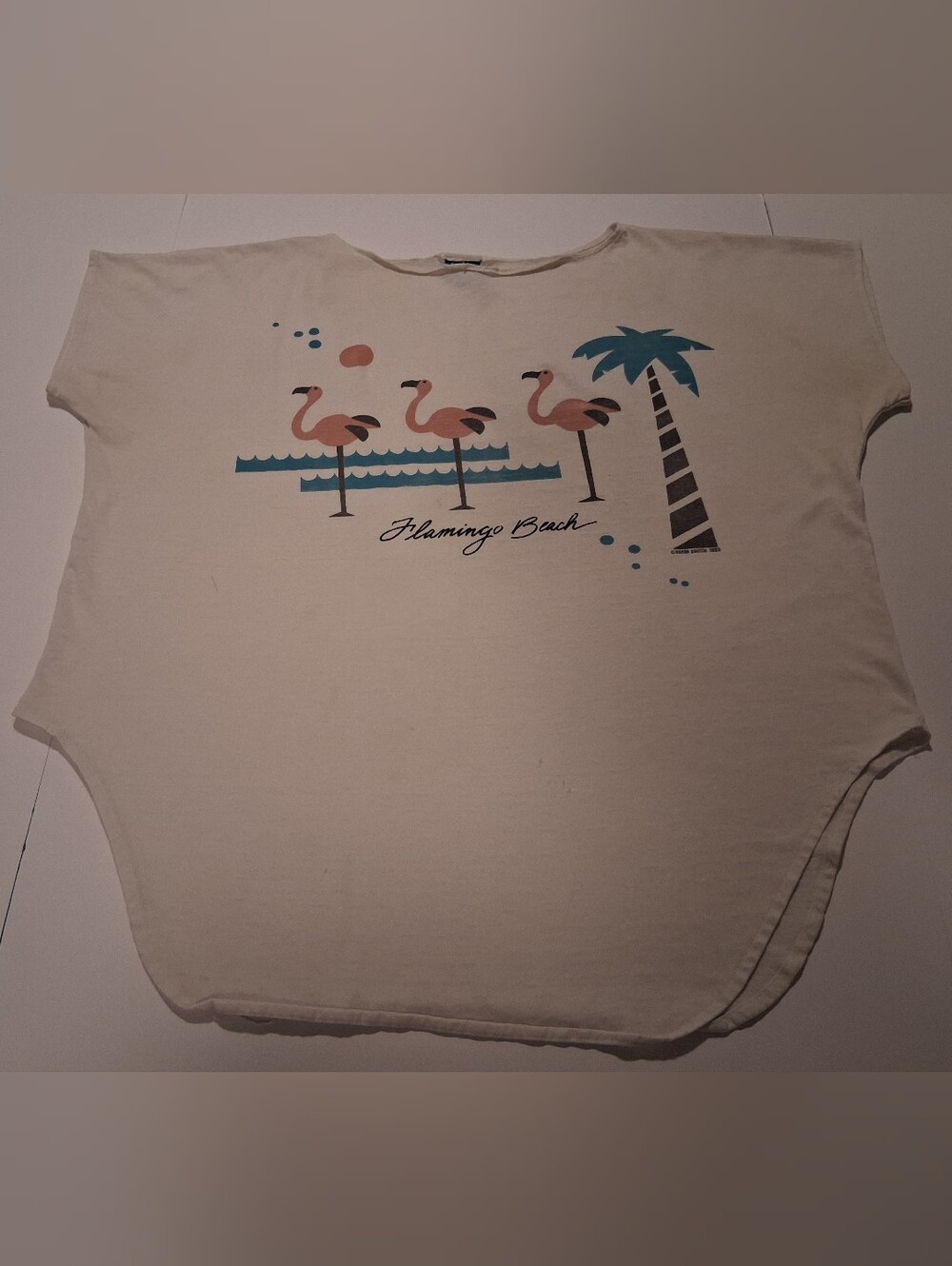 VTG 80s OP Ocean Pacific Flamingo Beach One Size T-Shirt Retro Surf Beach Distre - Picture 8 of 11
